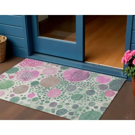 Green Pink And Mauve Geometric Washable Indoor Outdoor Area Rug Photo 2