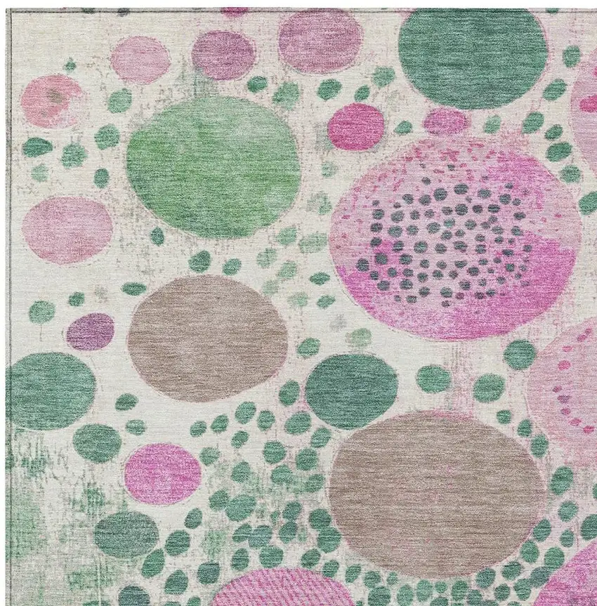 Green Pink And Mauve Geometric Washable Indoor Outdoor Area Rug Photo 3