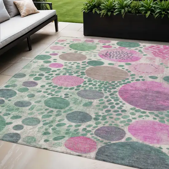 Green Pink And Mauve Geometric Washable Indoor Outdoor Area Rug Photo 2
