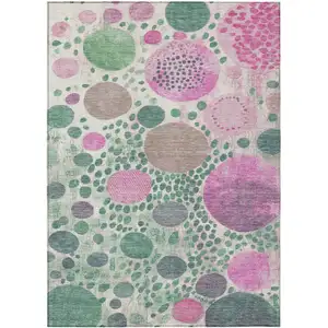 Photo of Green Pink And Mauve Geometric Washable Indoor Outdoor Area Rug