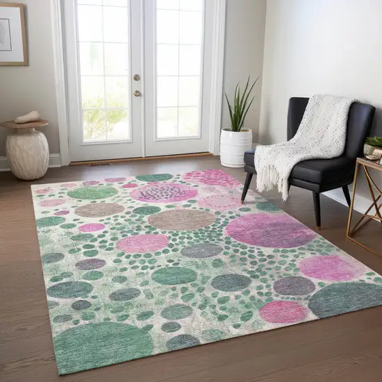 Green Pink And Mauve Geometric Washable Indoor Outdoor Area Rug Photo 5