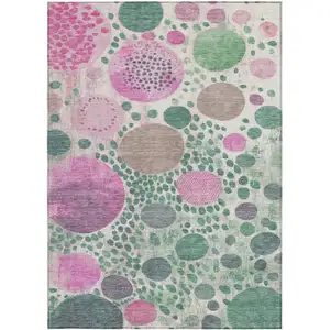 Photo of Green Pink And Mauve Geometric Washable Indoor Outdoor Area Rug