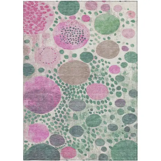 Green Pink And Mauve Geometric Washable Indoor Outdoor Area Rug Photo 1