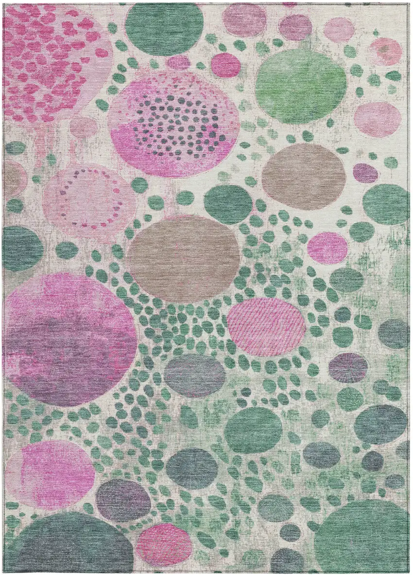 Green Pink And Mauve Geometric Washable Indoor Outdoor Area Rug Photo 1