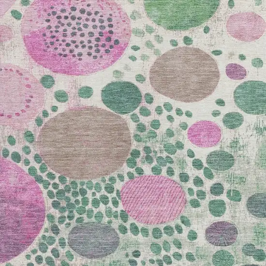 Green Pink And Mauve Geometric Washable Indoor Outdoor Area Rug Photo 3