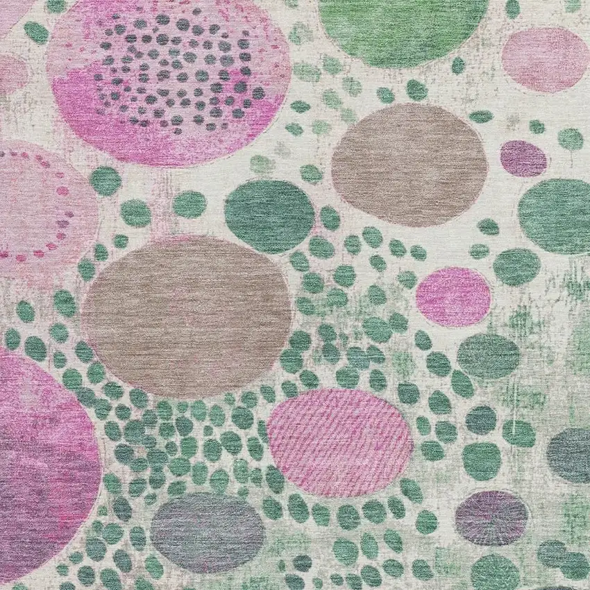 Green Pink And Mauve Geometric Washable Indoor Outdoor Area Rug Photo 3