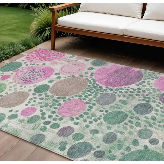 Green Pink And Mauve Geometric Washable Indoor Outdoor Area Rug Photo 2