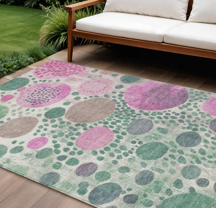 Green Pink And Mauve Geometric Washable Indoor Outdoor Area Rug Photo 2