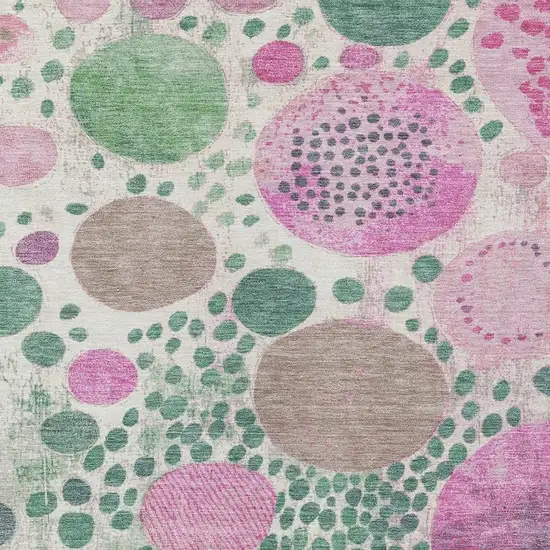 Green Pink And Mauve Geometric Washable Indoor Outdoor Area Rug Photo 3
