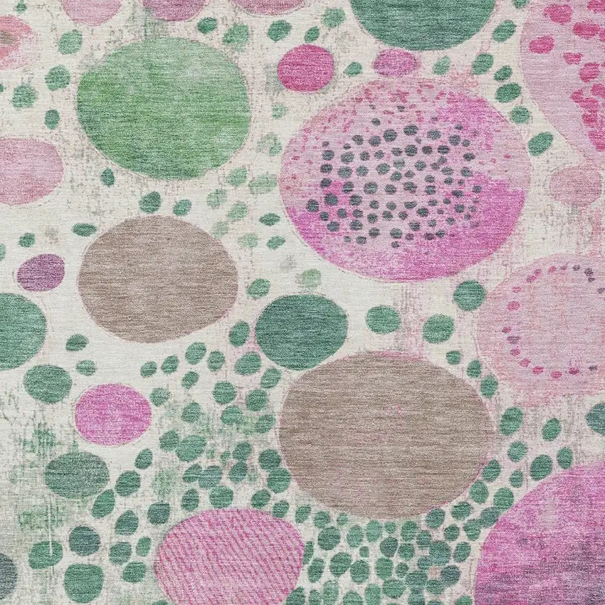 Green Pink And Mauve Geometric Washable Indoor Outdoor Area Rug Photo 3