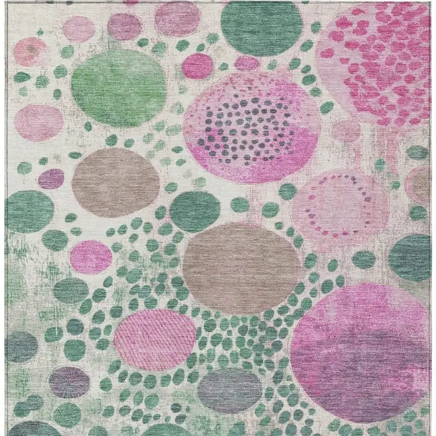 Green Pink And Mauve Geometric Washable Indoor Outdoor Area Rug Photo 4