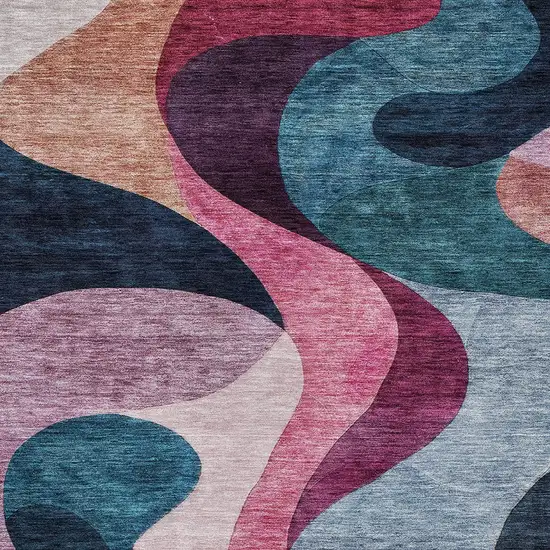 Green Pink And Teal Blue Abstract Washable Indoor Outdoor Area Rug Photo 6