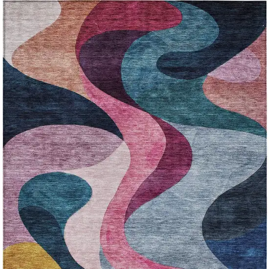 Green Pink And Teal Blue Abstract Washable Indoor Outdoor Area Rug Photo 7