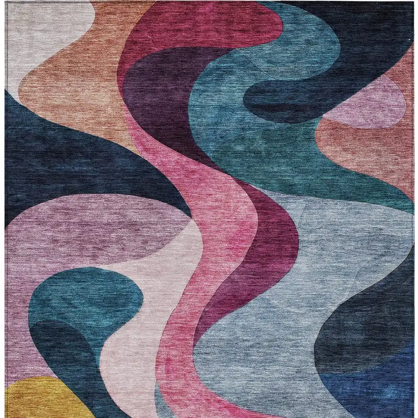Green Pink And Teal Blue Abstract Washable Indoor Outdoor Area Rug Photo 7