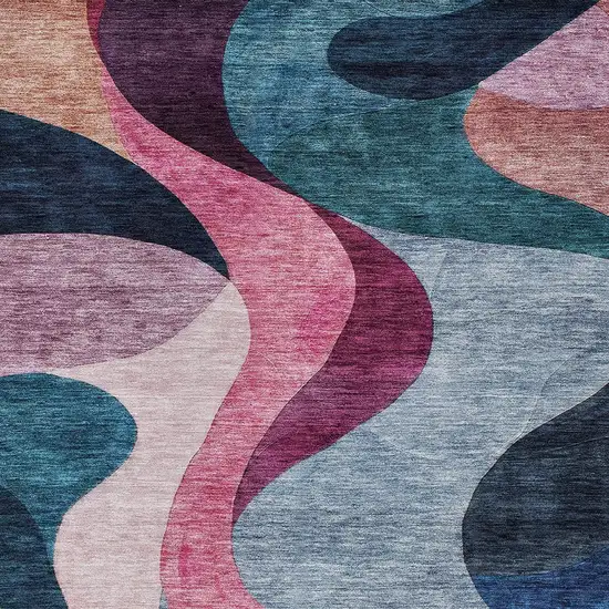 Green Pink And Teal Blue Abstract Washable Indoor Outdoor Area Rug Photo 6