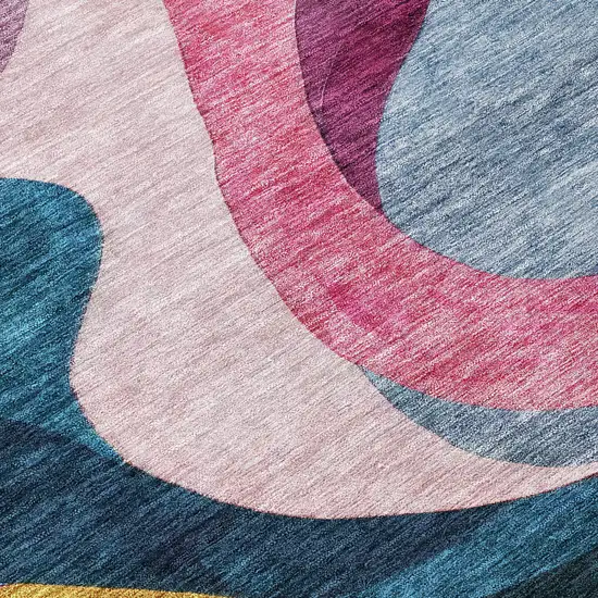 Green Pink And Teal Blue Abstract Washable Indoor Outdoor Area Rug Photo 4