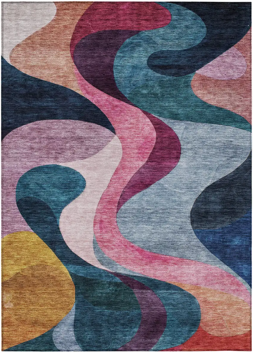 Green Pink And Teal Blue Abstract Washable Indoor Outdoor Area Rug Photo 2