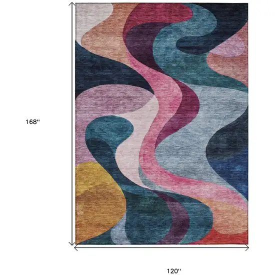 Green Pink And Teal Blue Abstract Washable Indoor Outdoor Area Rug Photo 8