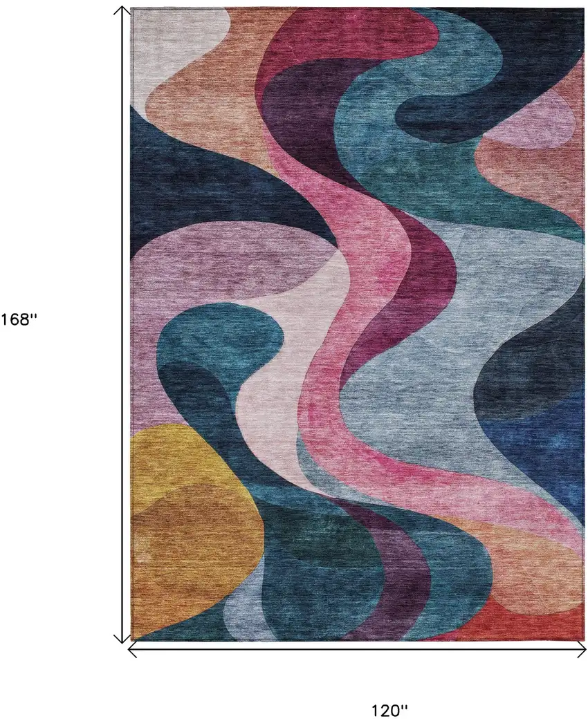 Green Pink And Teal Blue Abstract Washable Indoor Outdoor Area Rug Photo 8