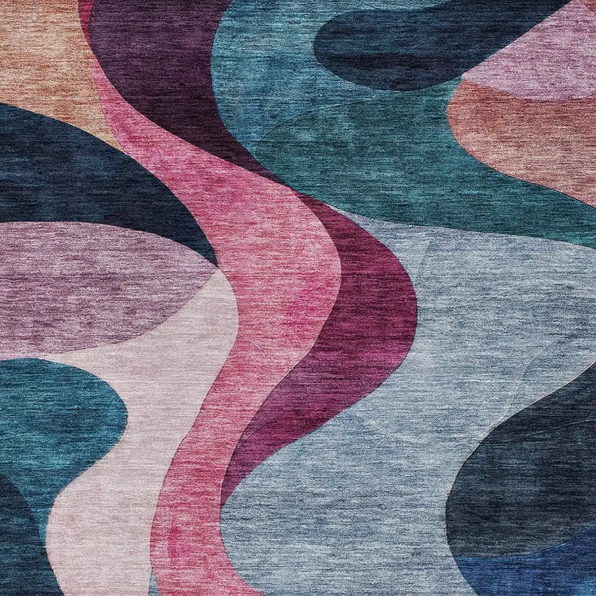 Green Pink And Teal Blue Abstract Washable Indoor Outdoor Area Rug Photo 6