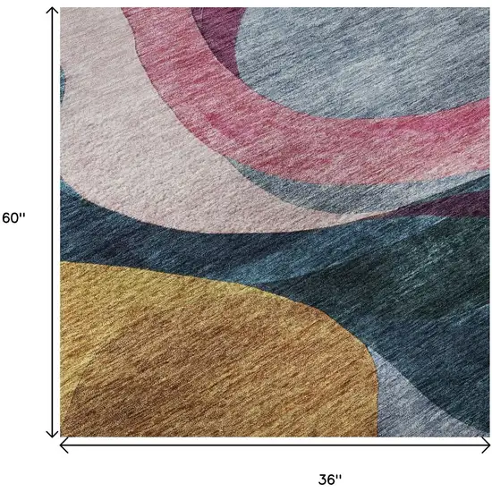 Green Pink Purple And Teal Abstract Washable Area Rug With UV Protection Photo 9