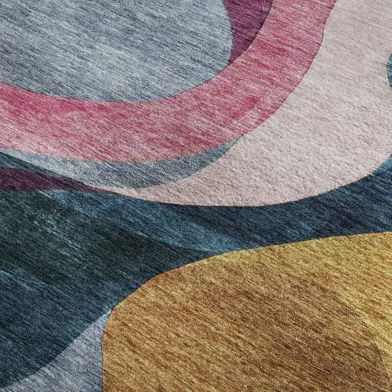 Green Pink Purple And Teal Abstract Washable Area Rug With UV Protection Photo 2