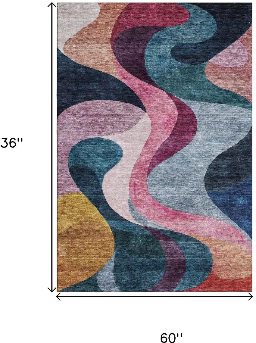 Green Pink Purple And Teal Abstract Washable Area Rug With UV Protection Photo 9
