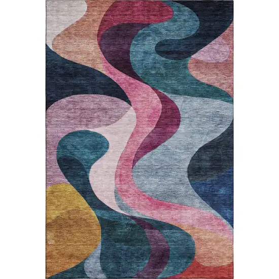 Green Pink Purple And Teal Abstract Washable Area Rug With UV Protection Photo 5