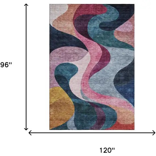 Green Pink Purple And Teal Abstract Washable Area Rug With UV Protection Photo 5