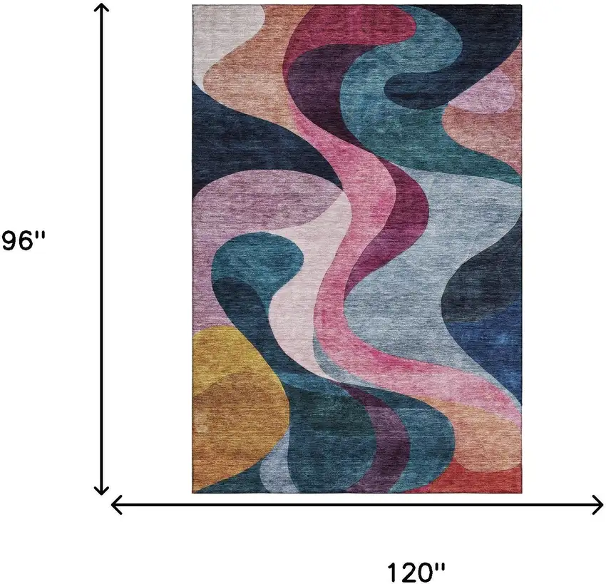 Green Pink Purple And Teal Abstract Washable Area Rug With UV Protection Photo 5
