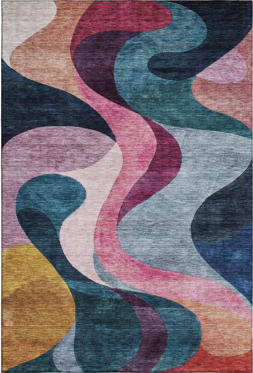 Green Pink Purple And Teal Abstract Washable Area Rug With UV Protection Photo 4