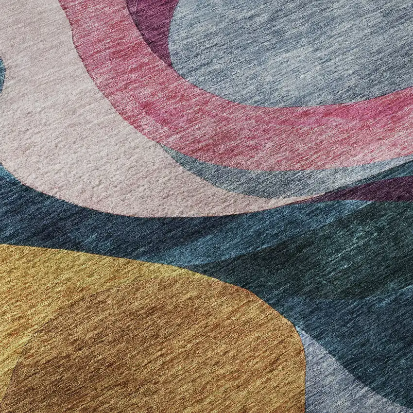 Green Pink Purple And Teal Abstract Washable Area Rug With UV Protection Photo 1