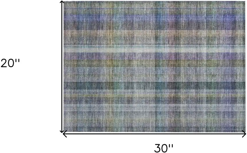 Blue Gray and Green Plaid Washable Non Skid Indoor Outdoor Area Rug Photo 3