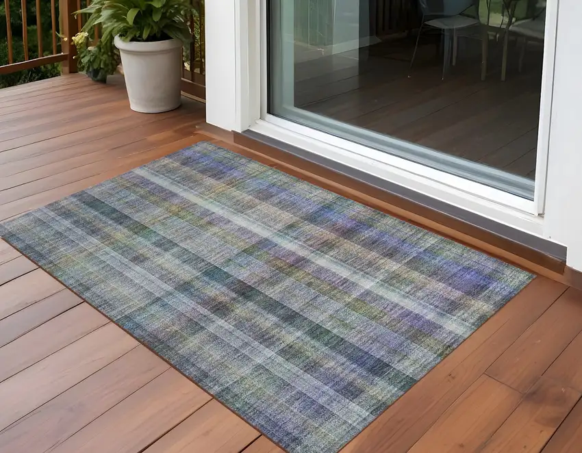 Green Plaid Washable Non Skid Indoor Outdoor Area Rug Photo 1