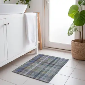 Photo of Green Plaid Washable Non Skid Indoor Outdoor Area Rug