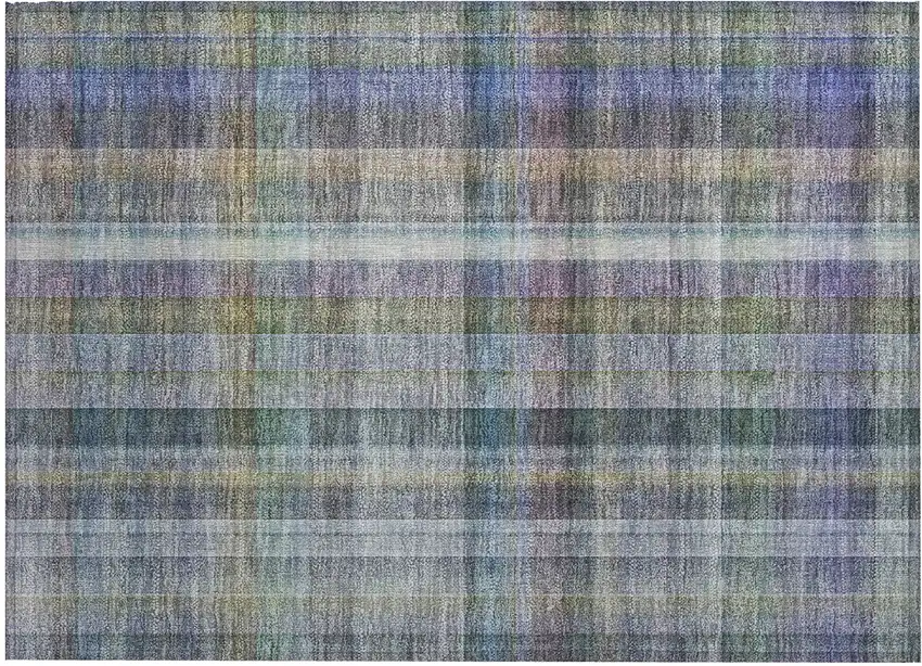 Blue Gray and Green Plaid Washable Non Skid Indoor Outdoor Area Rug Photo 2