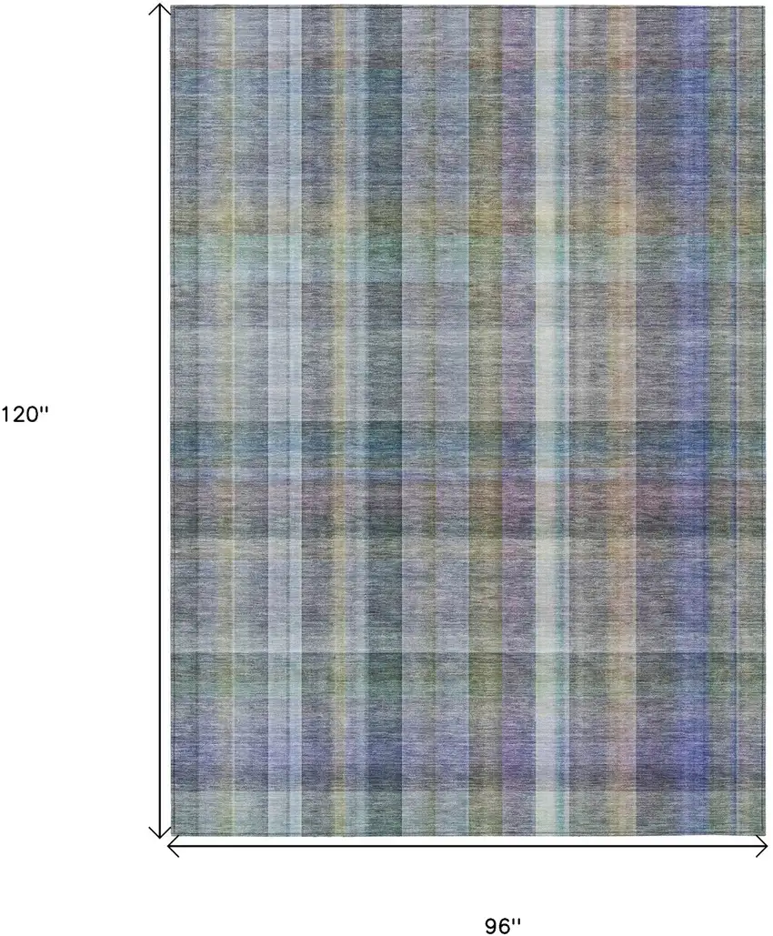 Blue Gray and Green Plaid Washable Non Skid Indoor Outdoor Area Rug Photo 3