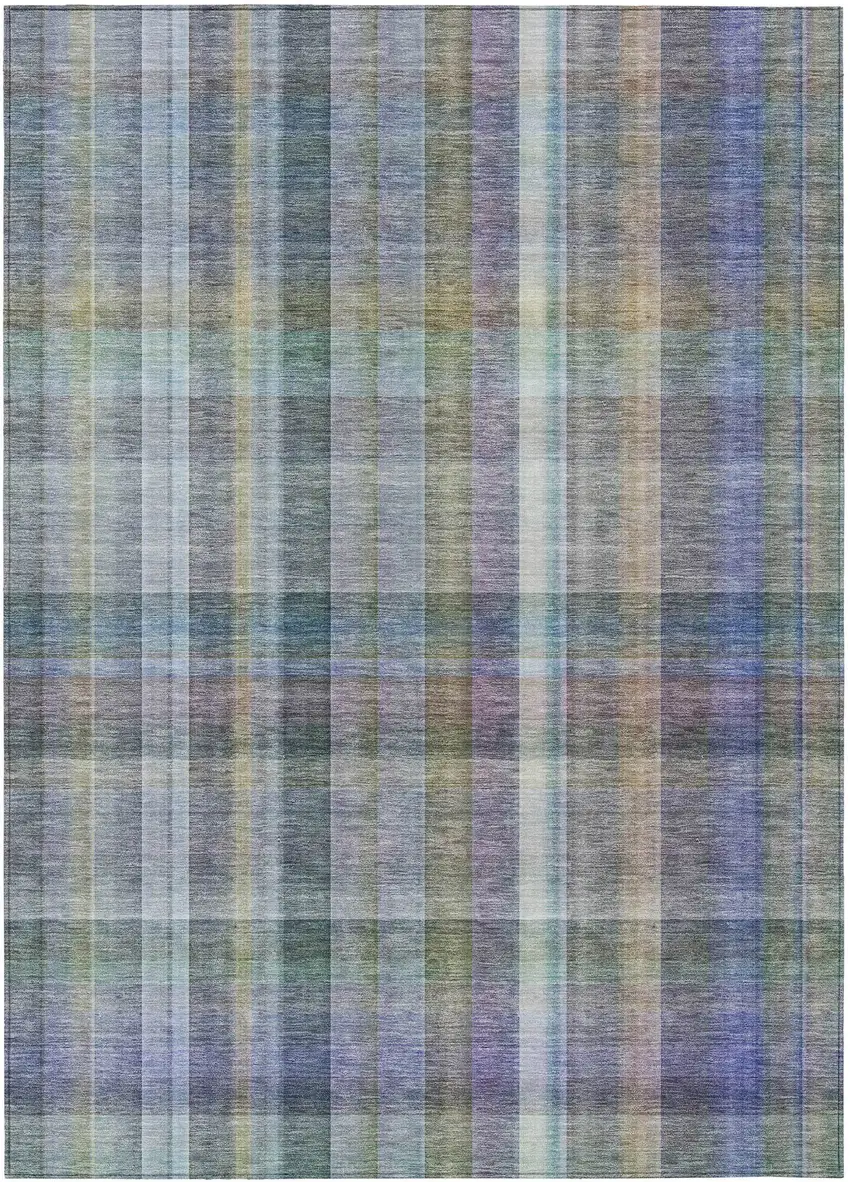 Blue Gray and Green Plaid Washable Non Skid Indoor Outdoor Area Rug Photo 2
