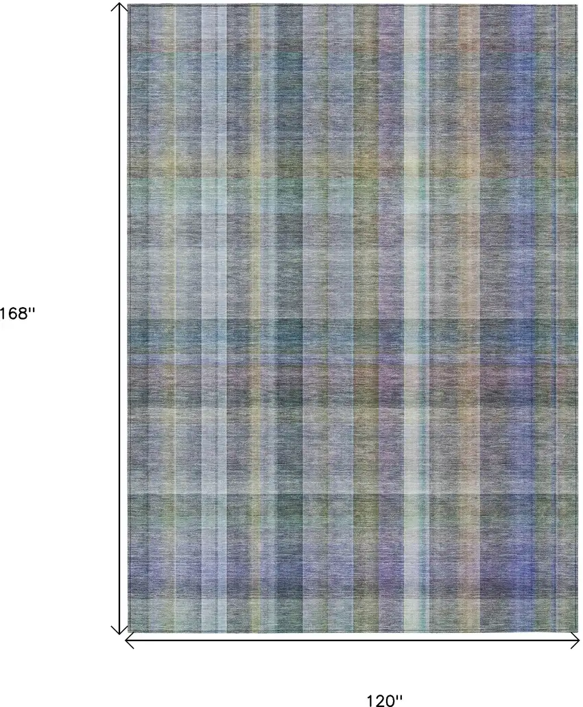 Blue Gray and Green Plaid Washable Non Skid Indoor Outdoor Area Rug Photo 3
