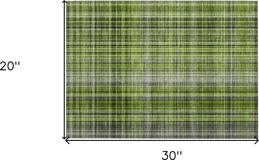 Green Black and Gray Plaid Washable Non Skid Indoor Outdoor Area Rug Photo 3