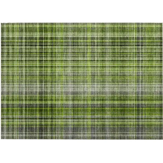 Green Black and Gray Plaid Washable Non Skid Indoor Outdoor Area Rug Photo 2