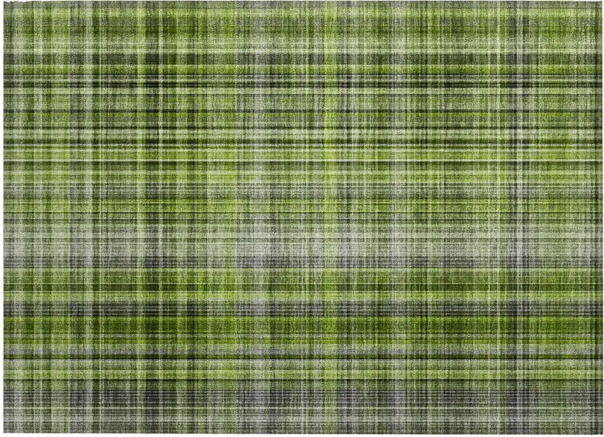 Green Black and Gray Plaid Washable Non Skid Indoor Outdoor Area Rug Photo 2