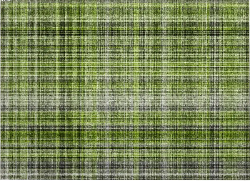Green Black and Gray Plaid Washable Non Skid Indoor Outdoor Area Rug Photo 2