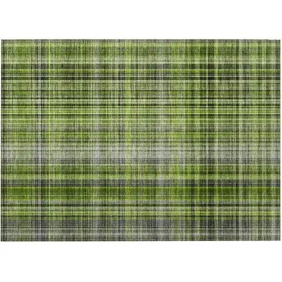 Green Black and Gray Plaid Washable Non Skid Indoor Outdoor Area Rug Photo 4