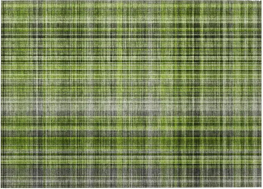 Green Black and Gray Plaid Washable Non Skid Indoor Outdoor Area Rug Photo 4