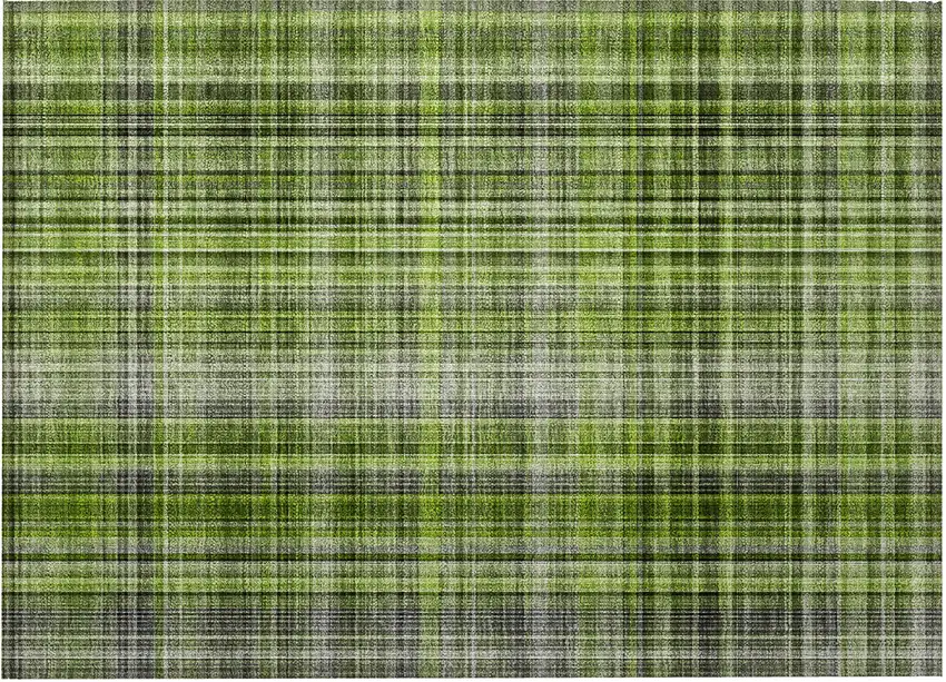 Green Black and Gray Plaid Washable Non Skid Indoor Outdoor Area Rug Photo 4