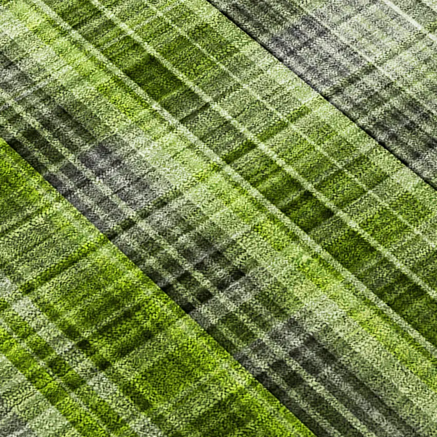 Green Plaid Washable Non Skid Indoor Outdoor Area Rug Photo 4