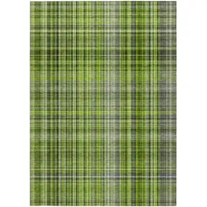 Photo of Green Plaid Washable Non Skid Indoor Outdoor Area Rug
