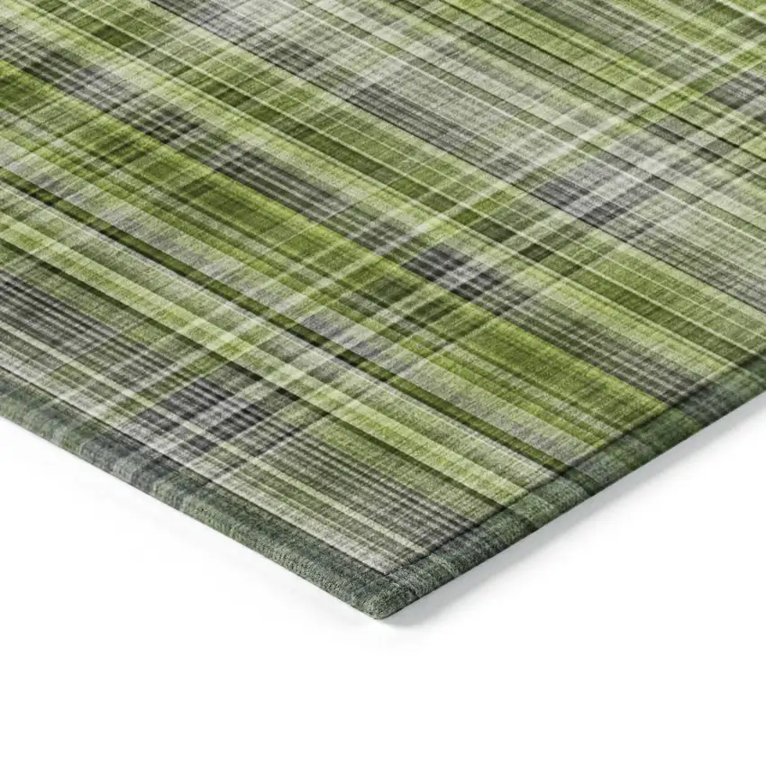 Green Plaid Washable Non Skid Indoor Outdoor Area Rug Photo 6