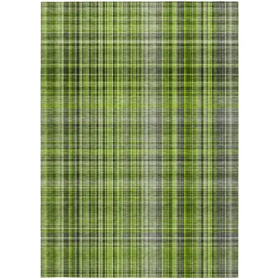 Green Plaid Washable Non Skid Indoor Outdoor Area Rug Photo 3